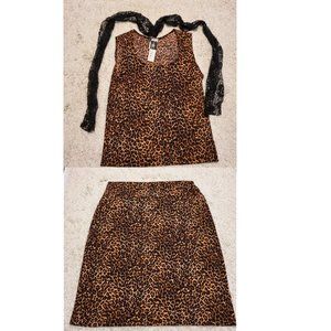 NWT Y2K KC Stevens Leopard Print Stretchy Skirt Set With Lace Scarf Size M / XL